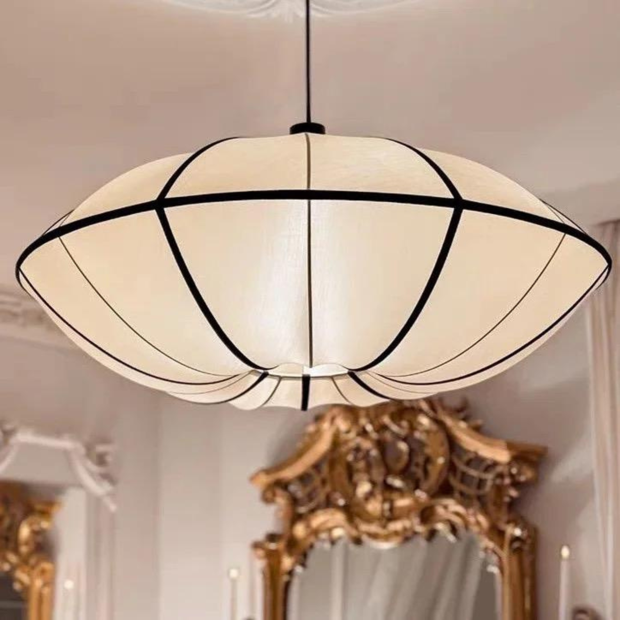 White Fabric Japanese Style Pendant Lamp | Living Room, Bedroom, Hotel, Residential Space LP-44